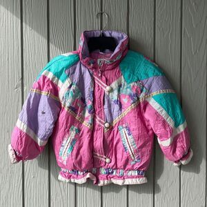 Vintage 80s Flurries Kids Winter Coat Puffer Jacket Colorblock Floral Girl’s Siz